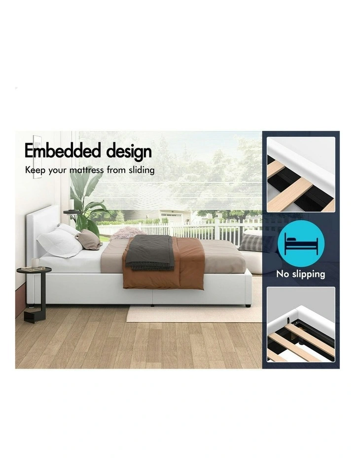 Queen Size Bed Frame in White Leather image 3