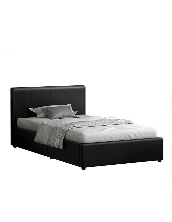 Single Size Bed Frame in Black Leather image 1