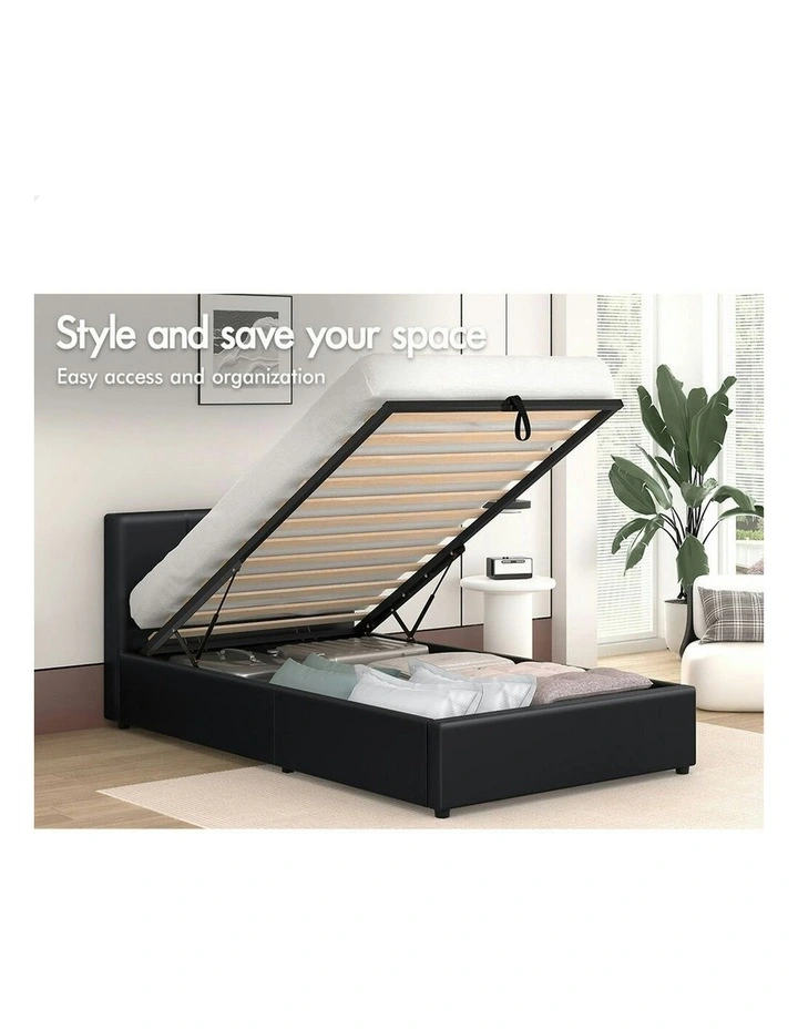 Single Size Bed Frame in Black Leather image 2