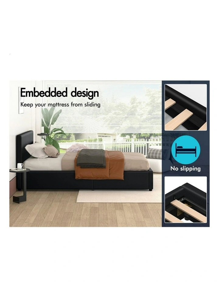 Single Size Bed Frame in Black Leather image 3