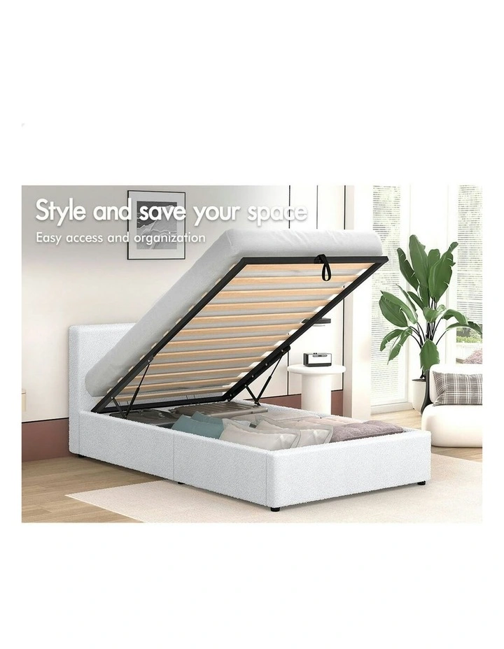 Single Size Bed Frame in White Boucle image 2