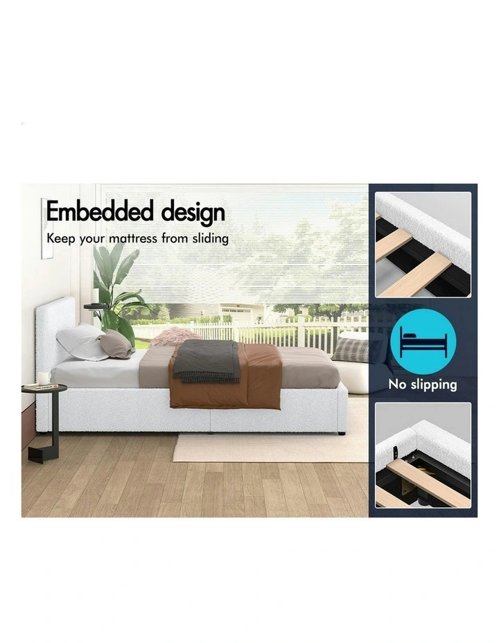 Single Size Bed Frame in White Boucle image 3