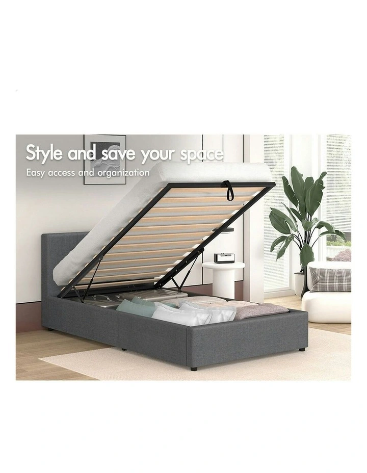 Single Size Bed Frame in Grey Fabric image 2