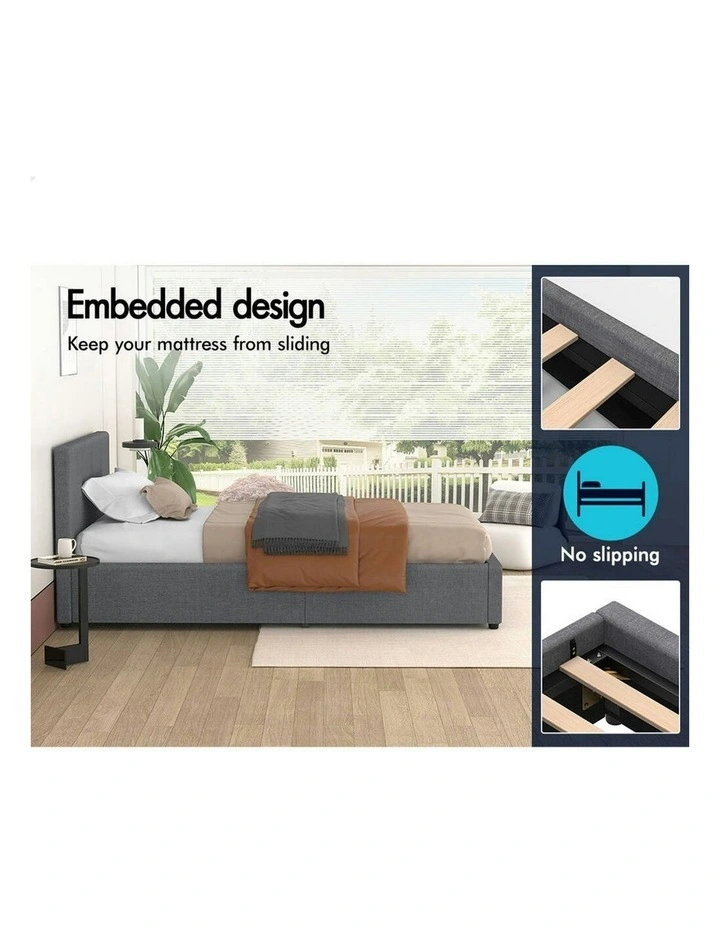 Single Size Bed Frame in Grey Fabric image 3