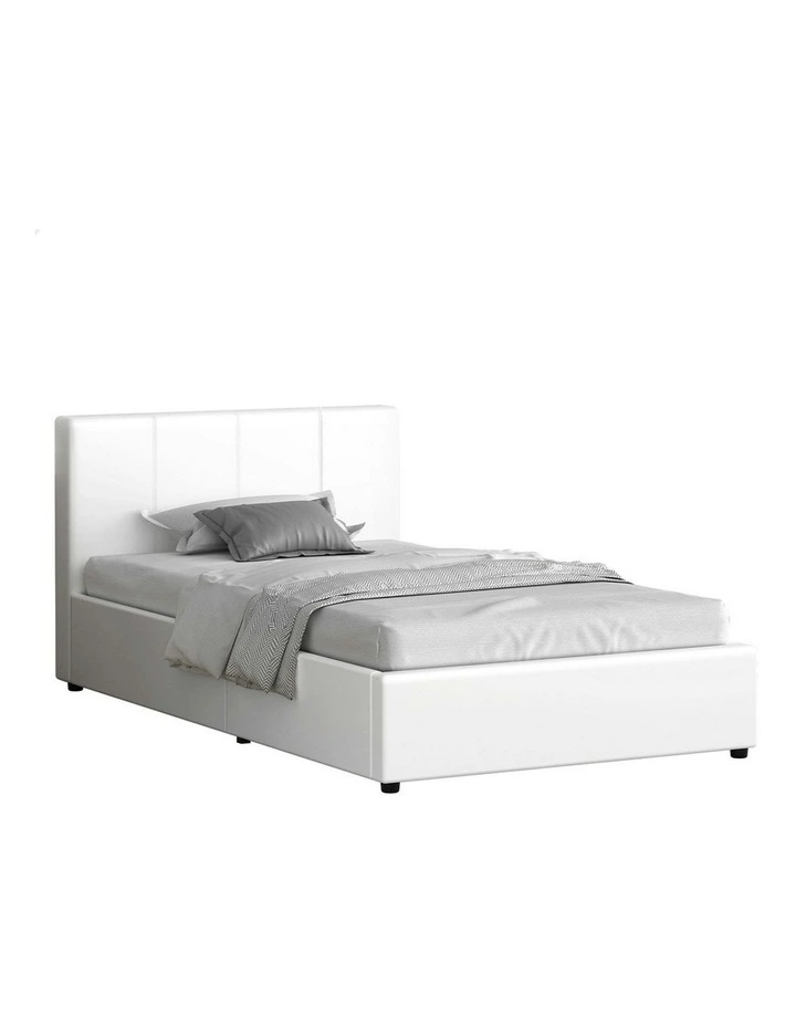 Single Size Bed Frame in White Leather image 1