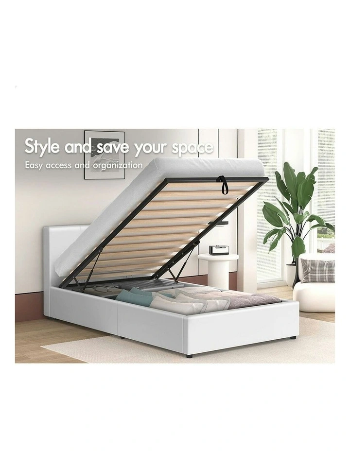 Single Size Bed Frame in White Leather image 2