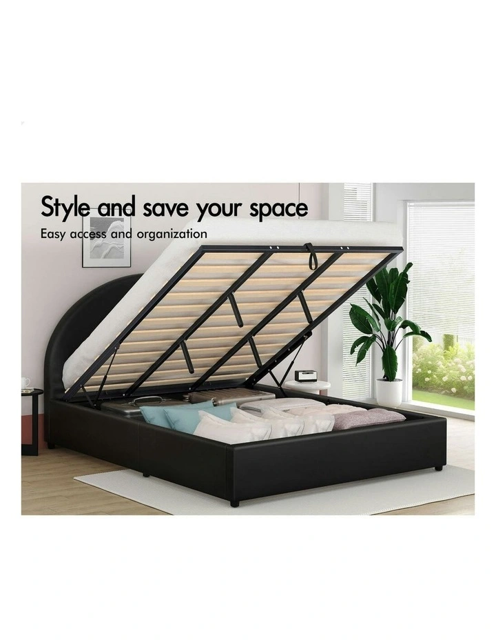King Size Bed Frame in Black Leather image 2