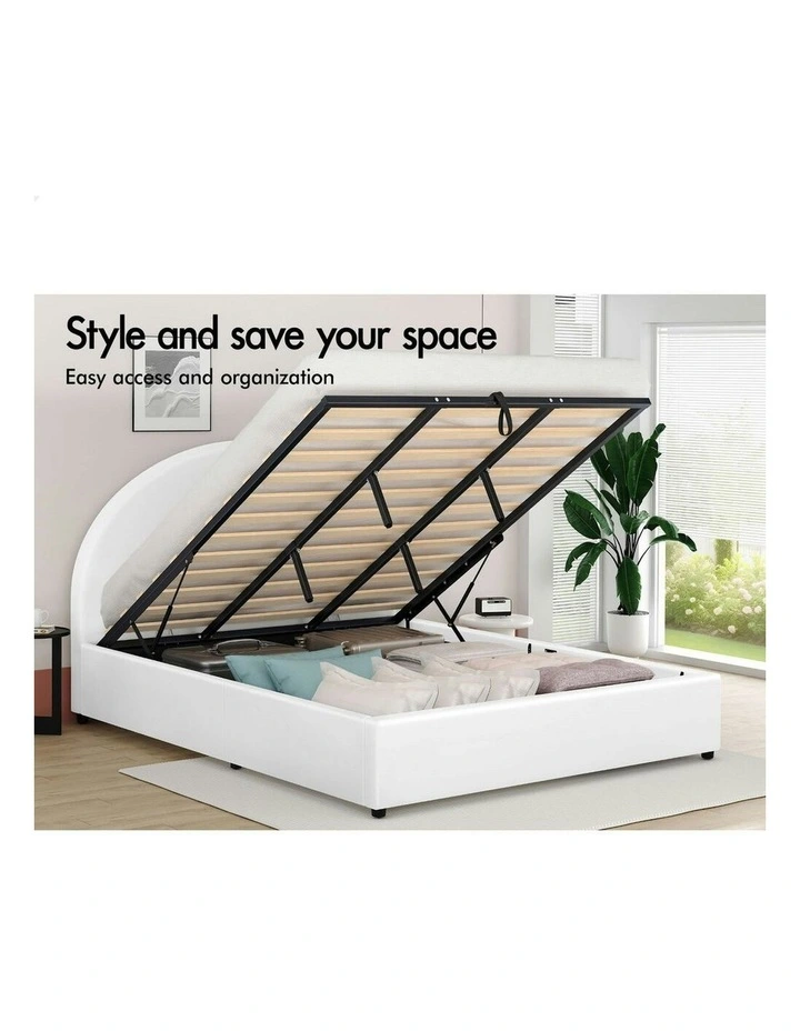 King Size Bed Frame in White Leather image 2