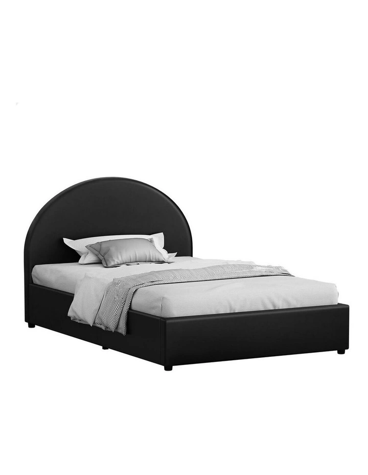 King Single Size Bed Frame in Black Leather image 1