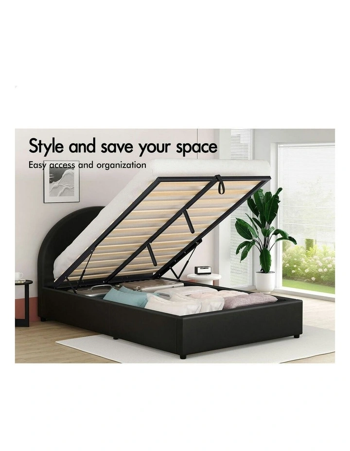 King Single Size Bed Frame in Black Leather image 2
