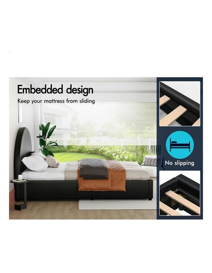 King Single Size Bed Frame in Black Leather image 3