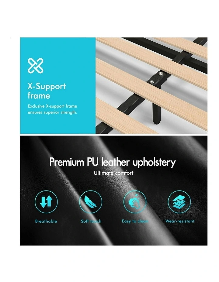 King Single Size Bed Frame in Black Leather image 7