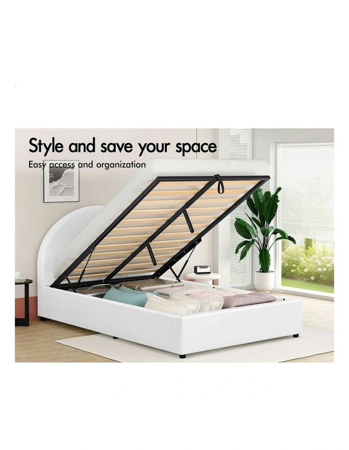King Single Bed Frame in White Leather image 2
