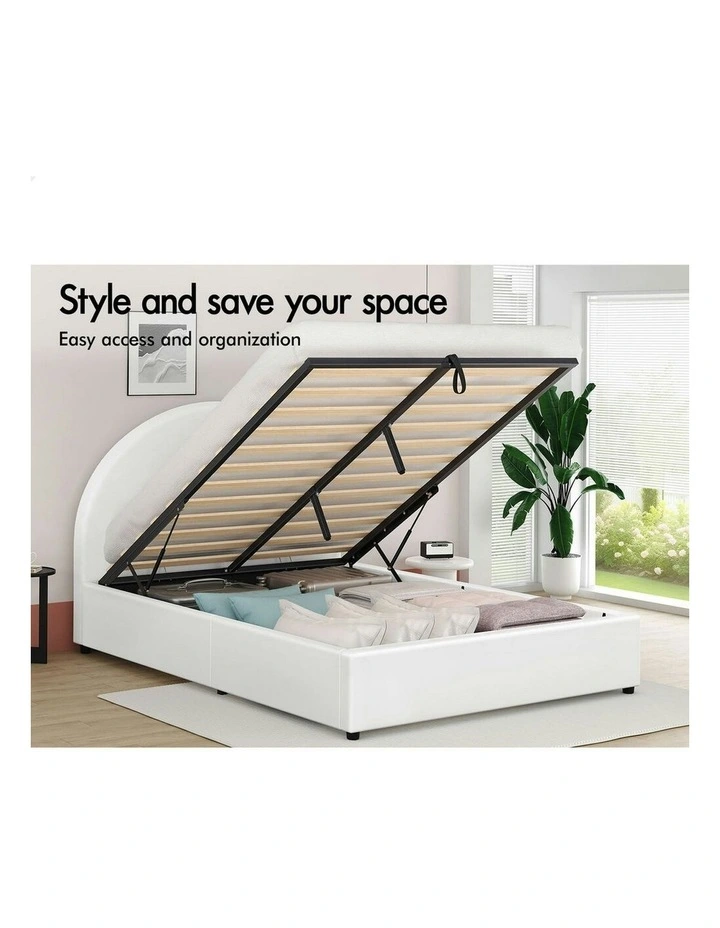 Queen Size Bed Frame in White Leather image 2