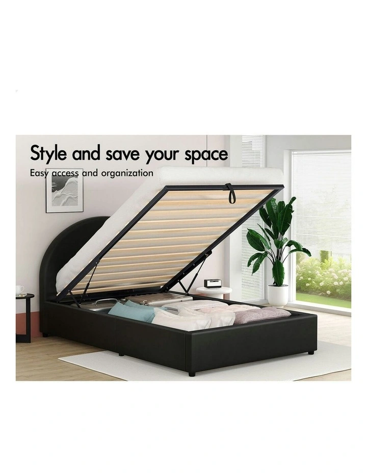 Single Size Bed Frame in Black Leather image 2