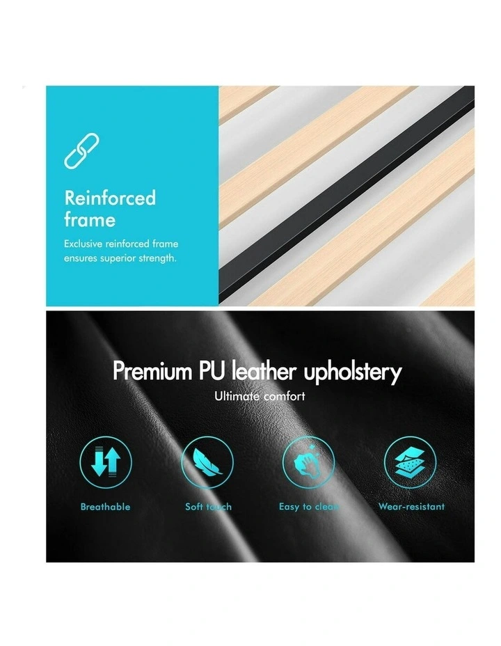 Single Size Bed Frame in Black Leather image 7