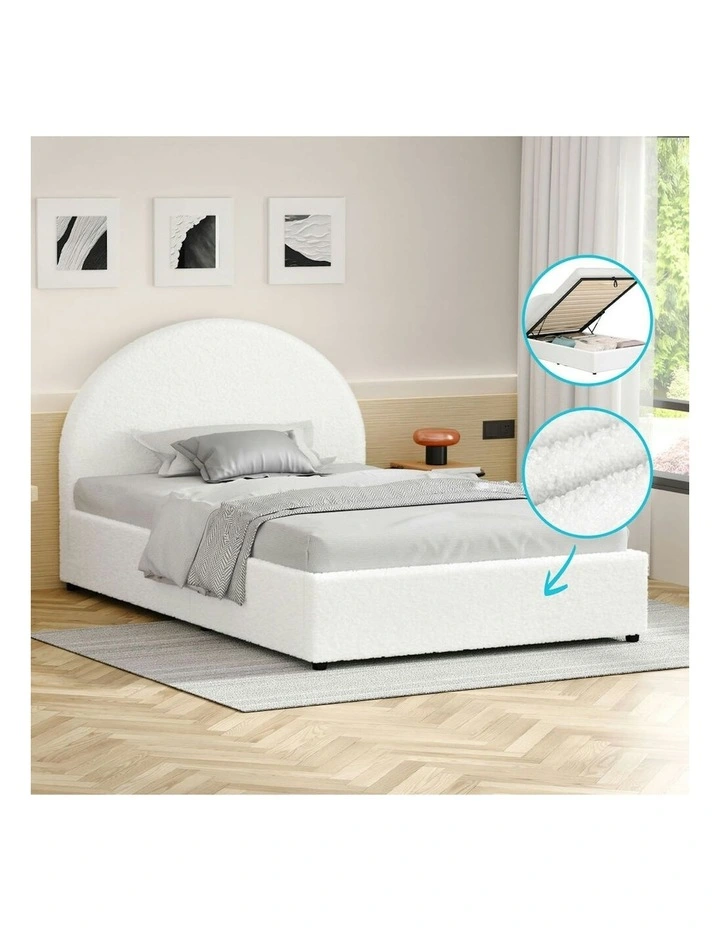Single Size Bed Frame in White Boucle image 2