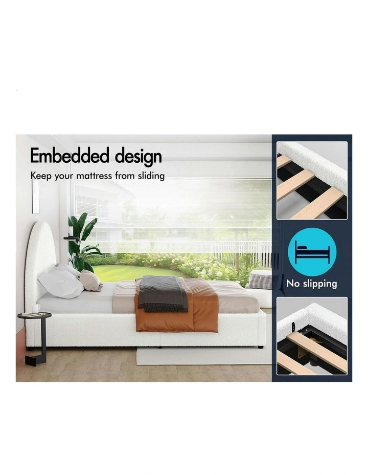 Single Size Bed Frame in White Boucle image 3