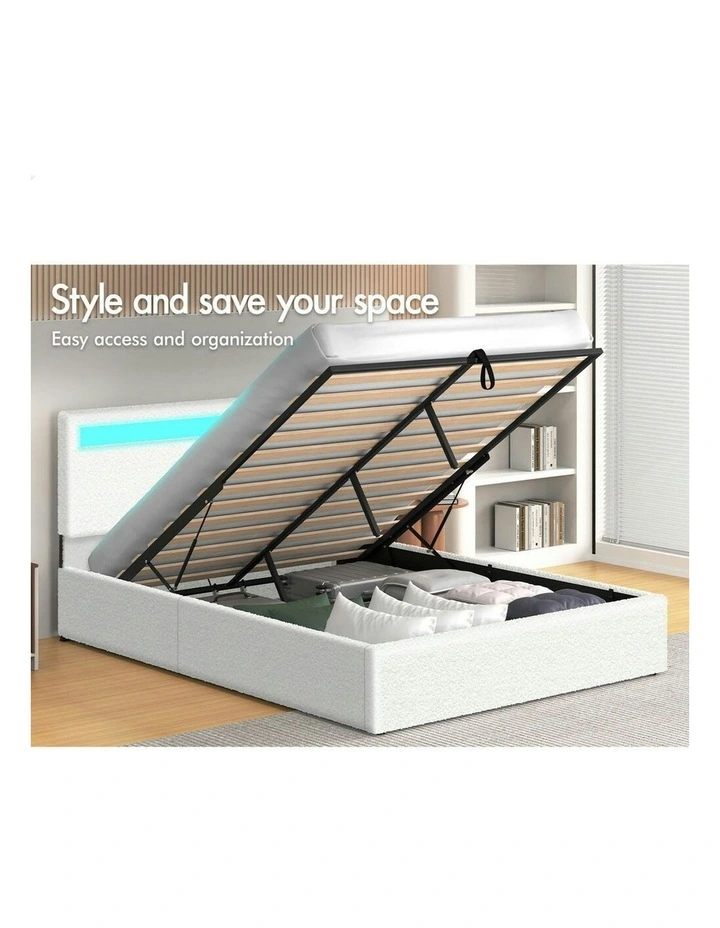 Double Size Luchino RGB LED Gas Lift Storage Base Bed Frame in Black image 2