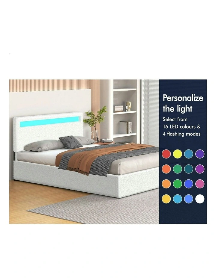 Double Size Luchino RGB LED Gas Lift Storage Base Bed Frame in Black image 3