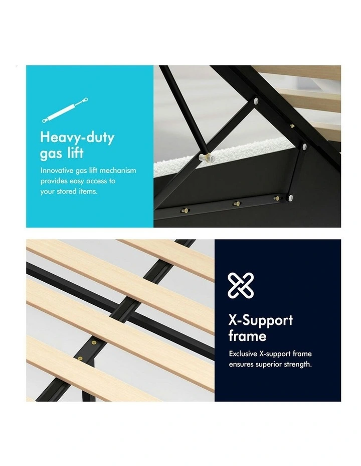 Double Size Luchino RGB LED Gas Lift Storage Base Bed Frame in Black image 5