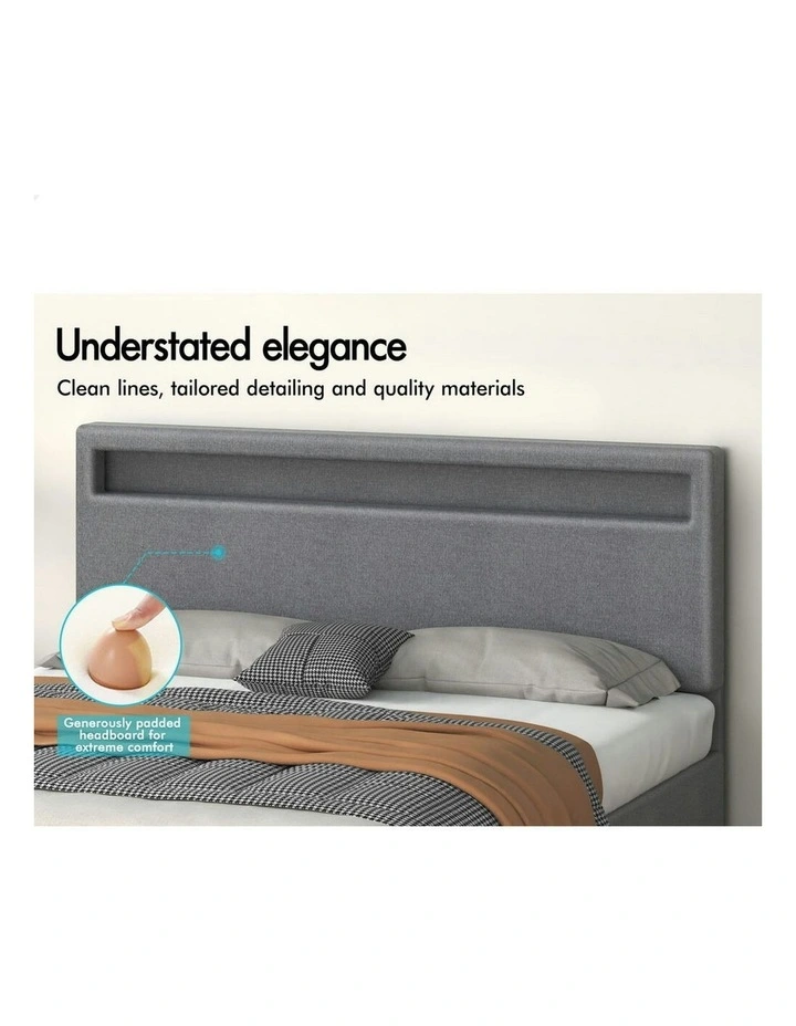 Double Size Luchino RGB LED Gas Lift Storage Base Bed Frame in Grey image 5