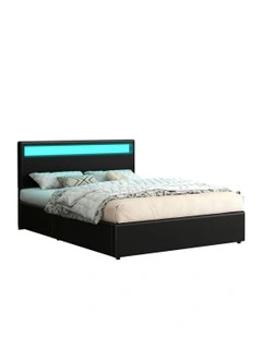 King Size Luchino RGB LED Gas Lift Storage Base Bed Frame in Black
