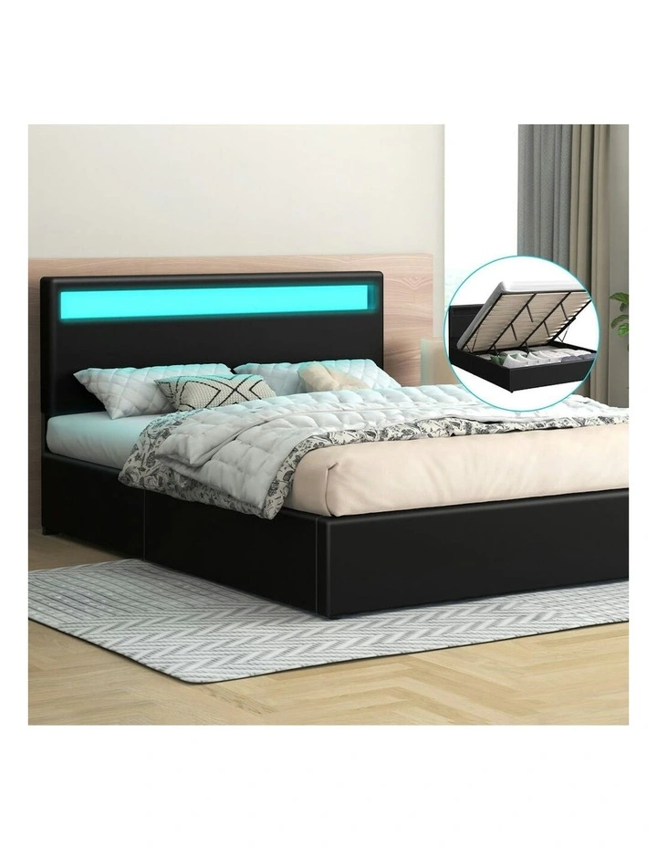 King Size Luchino RGB LED Gas Lift Storage Base Bed Frame in Black image 2
