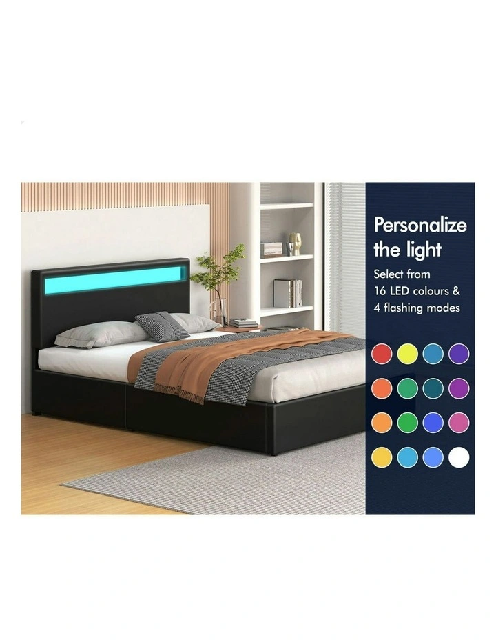 King Size Luchino RGB LED Gas Lift Storage Base Bed Frame in Black image 4