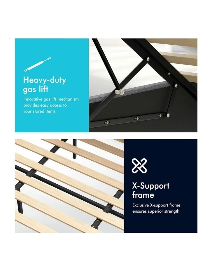 King Size Luchino RGB LED Gas Lift Storage Base Bed Frame in Grey Fabric image 6