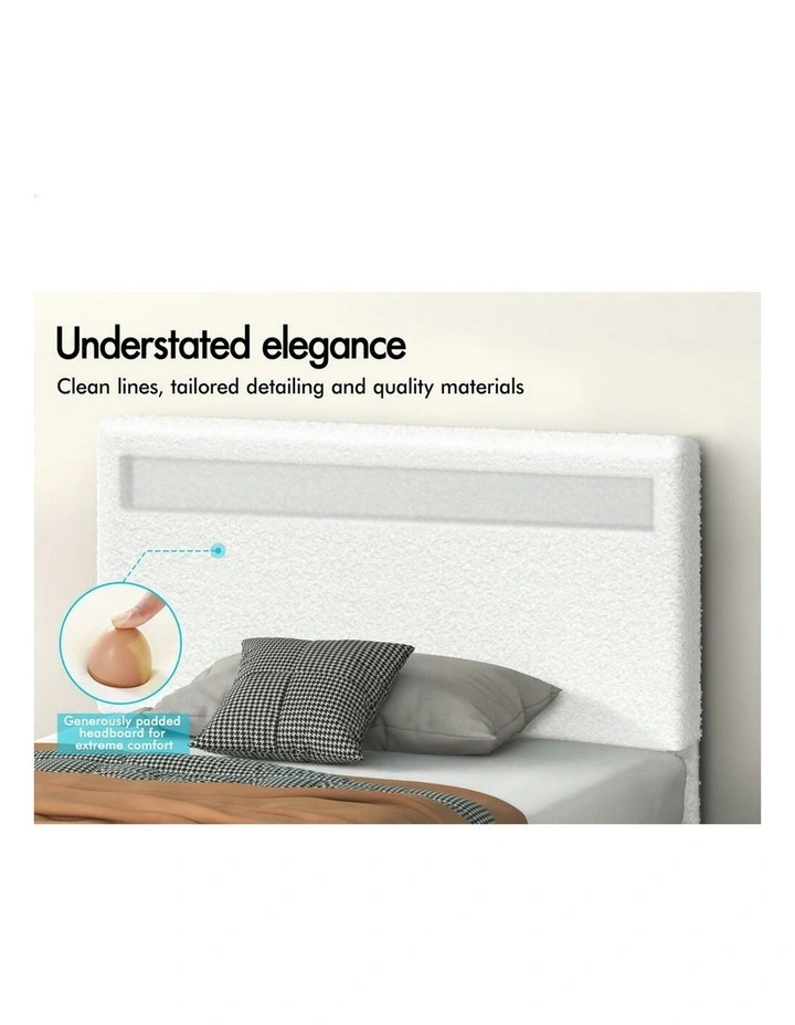 King Single Luchino RGB LED Gas Lift Storage Base Bed Frame in Boucle image 5