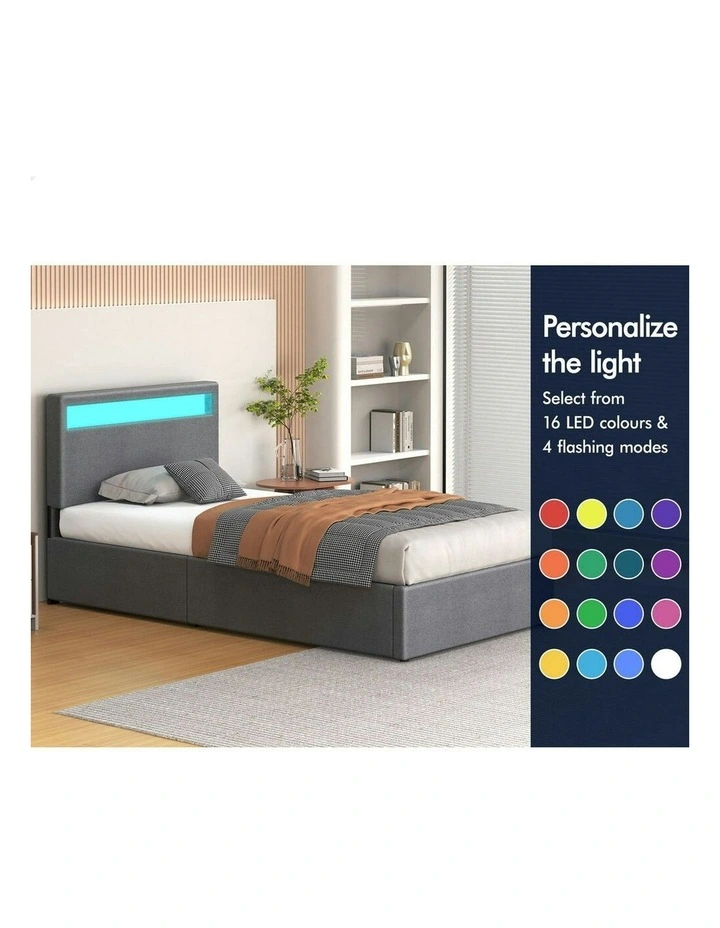 King Single Luchino RGB LED Bed Frame in Grey image 4
