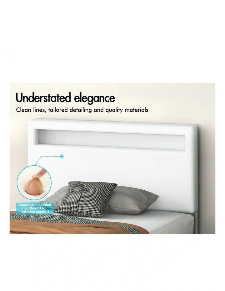 King Single Luchino RGB LED Gas Lift Storage Base Bed Frame in White image 5