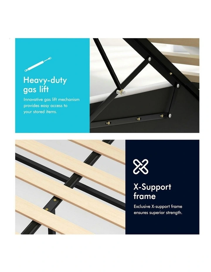 King Single Luchino RGB LED Gas Lift Storage Base Bed Frame in White image 6