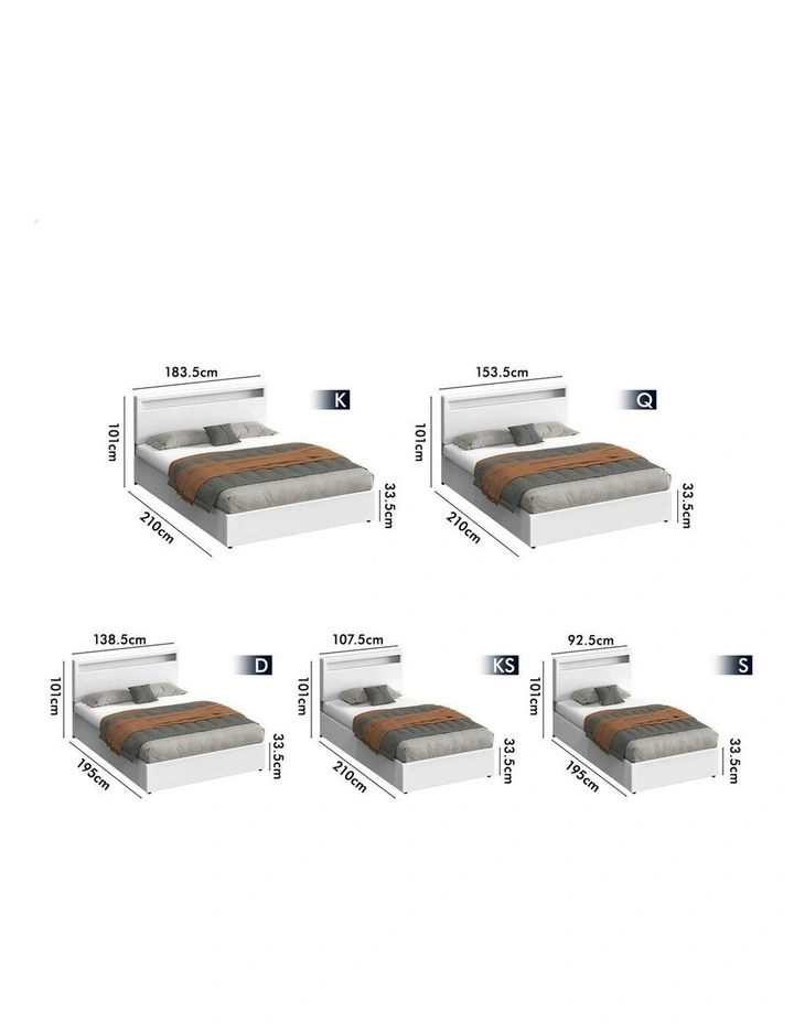 King Single Luchino RGB LED Gas Lift Storage Base Bed Frame in White image 7