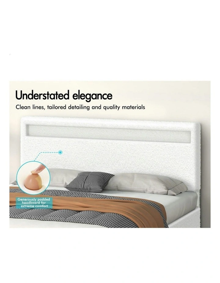 Queen Size Luchino RGB LED Gas Lift Storage Base Bed Frame in Boucle image 5