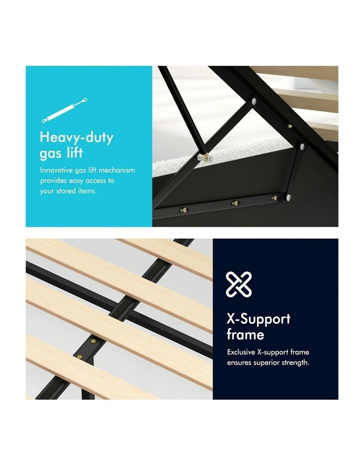 Queen Size Luchino RGB LED Gas Lift Storage Base Bed Frame in Boucle image 6