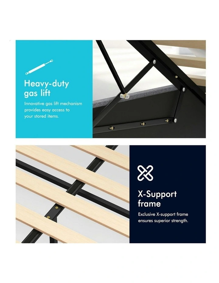 Queen Size Luchino RGB LED Gas Lift Storage Base Bed Frame in Grey Fabric image 6