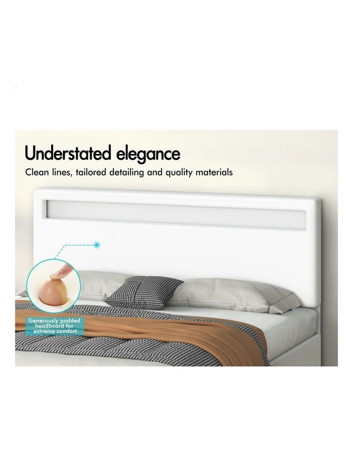 Queen Size Luchino RGB LED Gas Lift Storage Base Bed Frame in White image 5