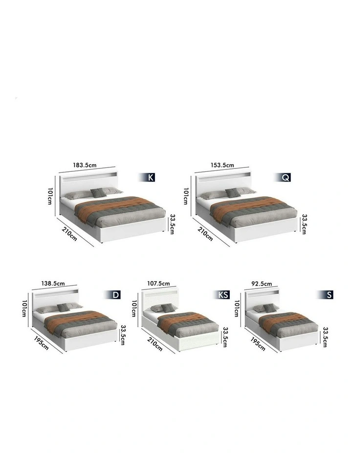 Queen Size Luchino RGB LED Gas Lift Storage Base Bed Frame in White image 7