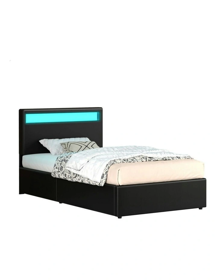 Single Size Luchino RGB LED Gas Lift Storage Base Bed Frame in Black image 1