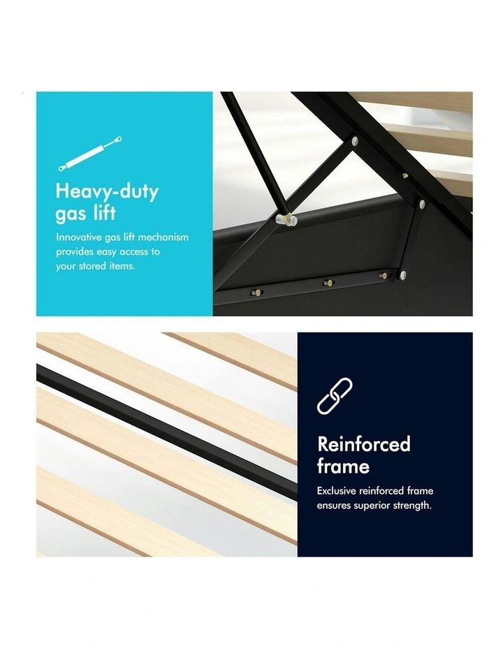 Single Size Luchino RGB LED Gas Lift Storage Base Bed Frame in Black image 6