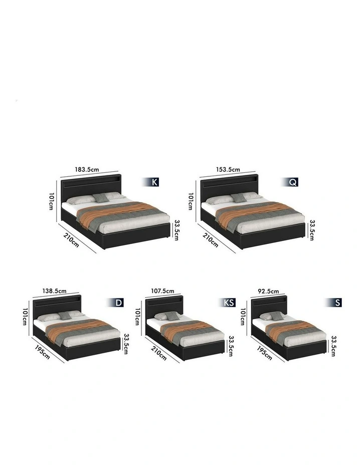 Single Size Luchino RGB LED Gas Lift Storage Base Bed Frame in Black image 7