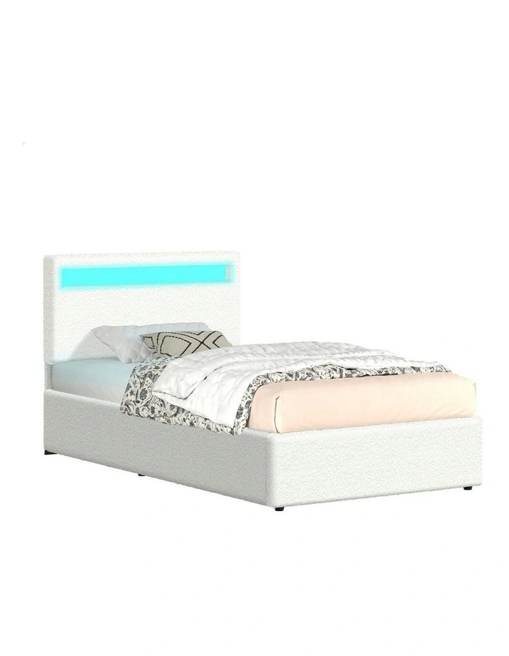Single Size Luchino RGB LED Gas Lift Storage Base Bed Frame in White image 1