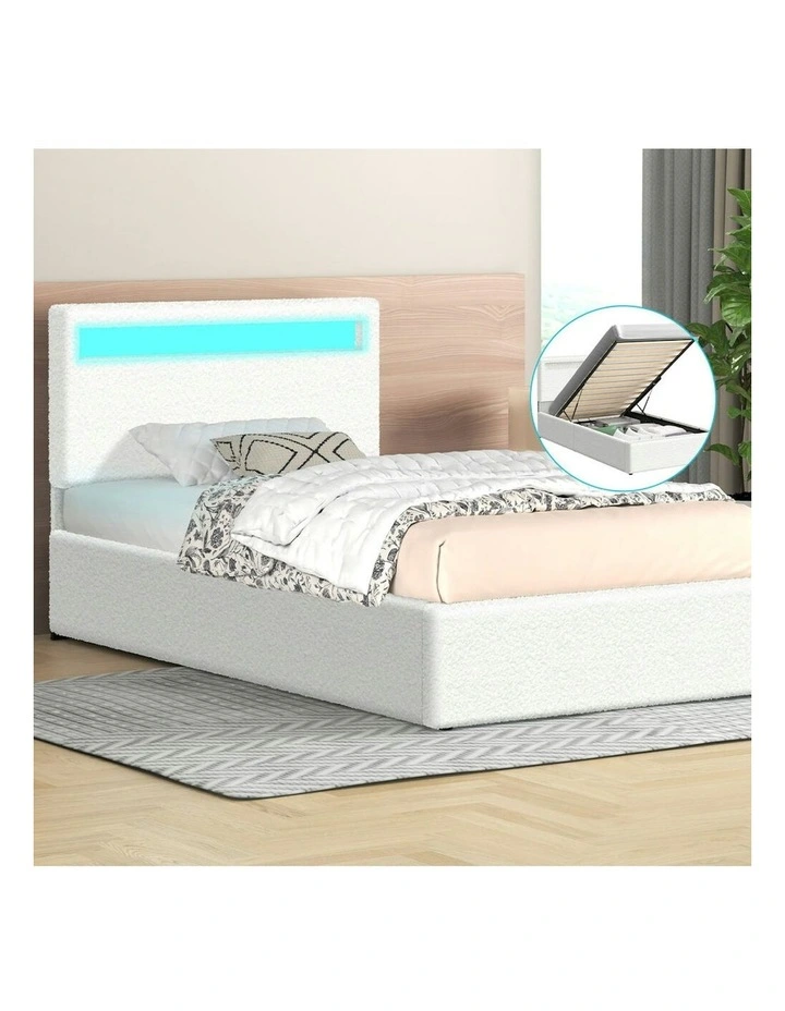 Single Size Luchino RGB LED Gas Lift Storage Base Bed Frame in White image 2