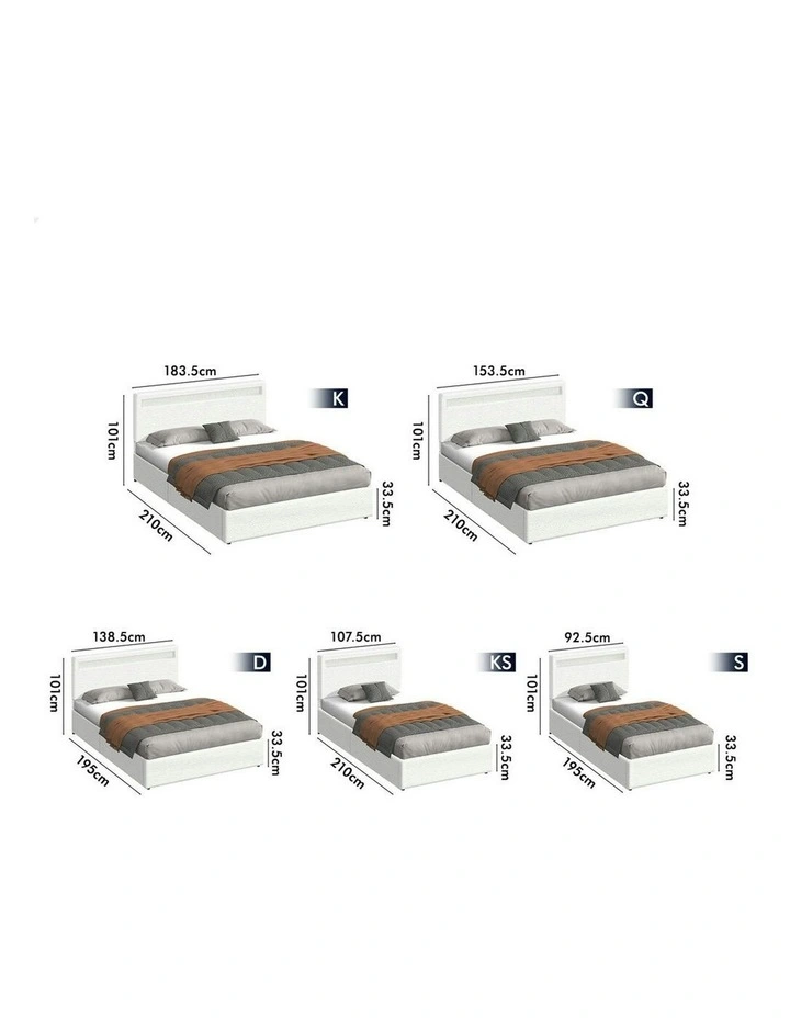 Single Size Luchino RGB LED Gas Lift Storage Base Bed Frame in White image 7