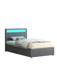 Single Size Luchino RGB LED Gas Lift Storage Base Bed Frame in Grey