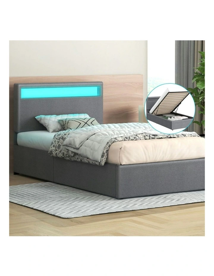 Single Size Luchino RGB LED Gas Lift Storage Base Bed Frame in Grey image 2