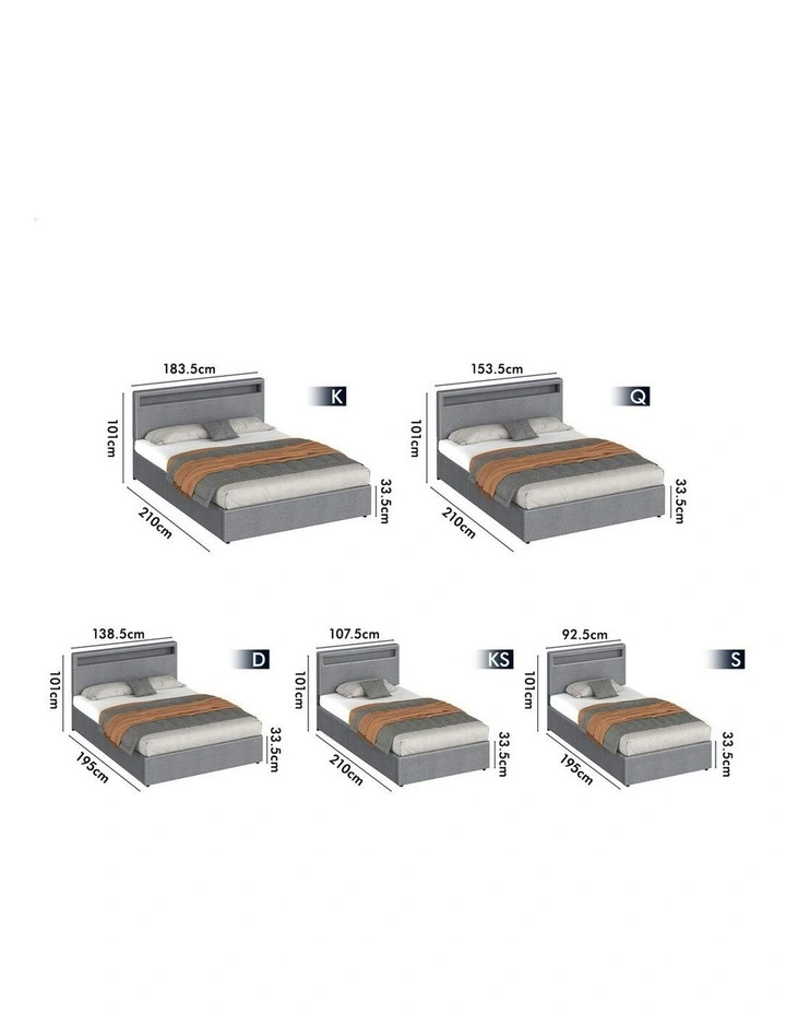 Single Size Luchino RGB LED Gas Lift Storage Base Bed Frame in Grey image 7