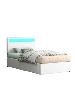Single Size Luchino RGB LED Gas Lift Storage Base Bed Frame in White